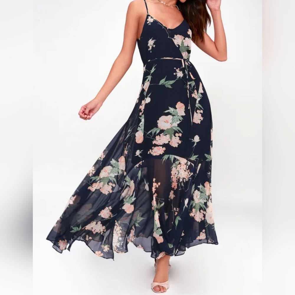 Feeling Freesia Navy Blue Floral Print Maxi Dress